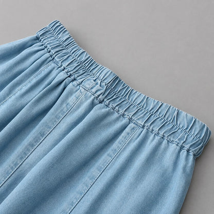 Women's Elastic-Waist Flowy Denim Skirt – product view | Hensley London