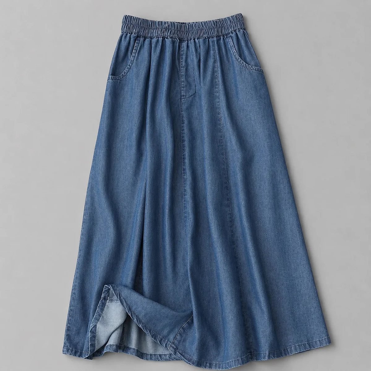 Women's Elastic-Waist Flowy Denim Skirt – product view | Hensley London
