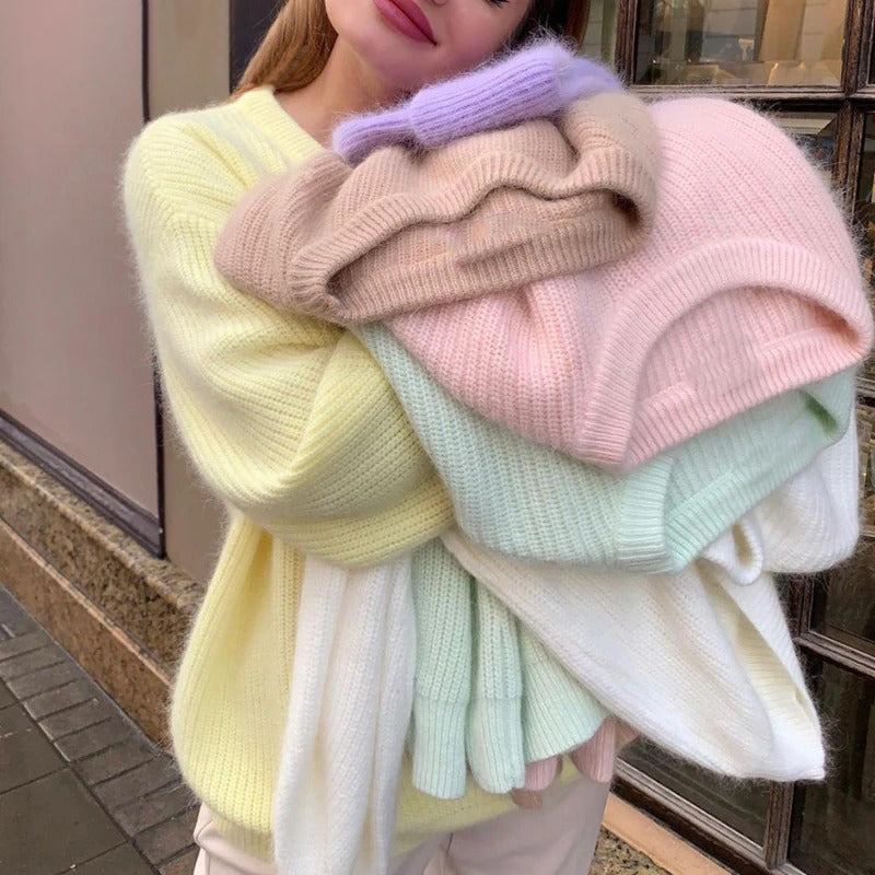 Candy-Colored Oversized Knitted Long Sleeve Pullover Sweaters 1