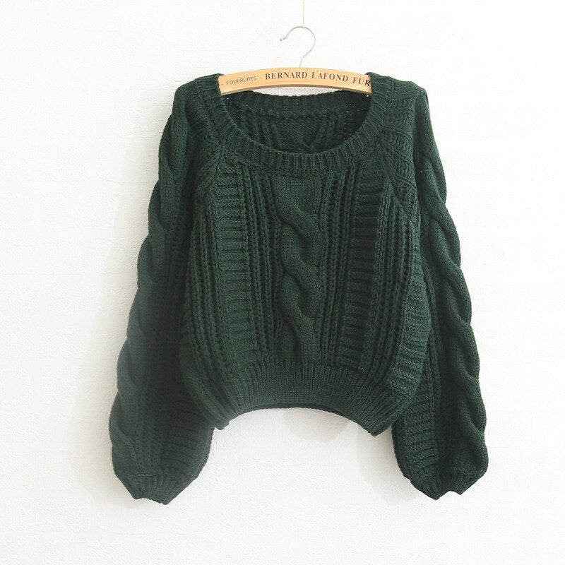 Candy Color Knitted Pullover Winter Sweater with Twisted Pattern 1