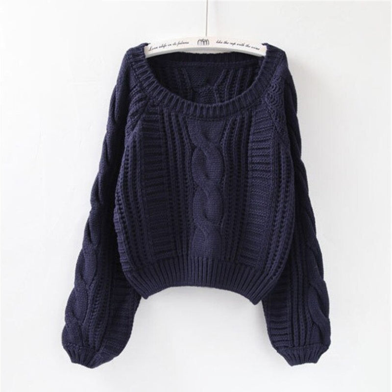 Candy Color Knitted Pullover Winter Sweater with Twisted Pattern 3
