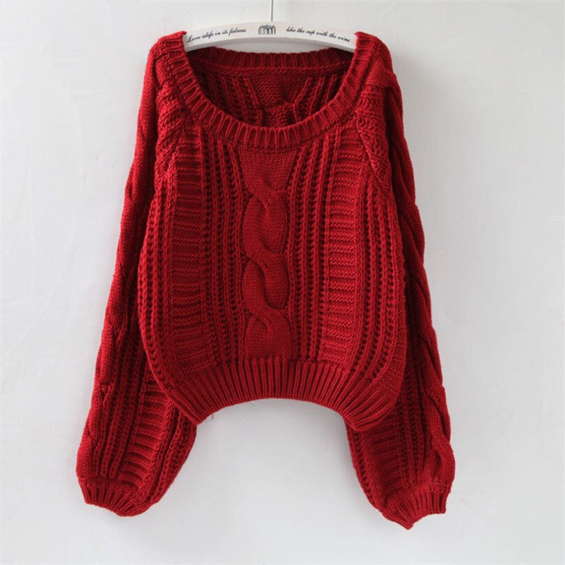 Candy Color Knitted Pullover Winter Sweater with Twisted Pattern 4