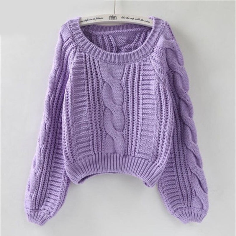 Candy Color Knitted Pullover Winter Sweater with Twisted Pattern 6