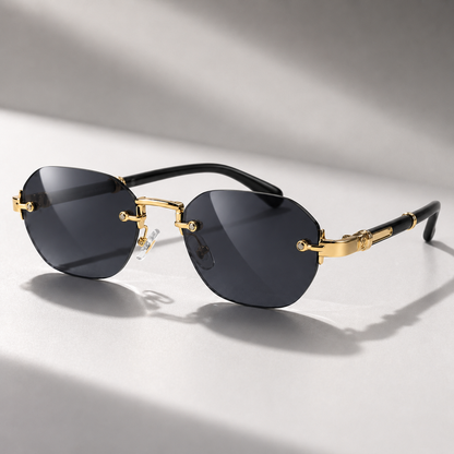 Gradient Rimless Rectangular Sunglasses in Brown – front view | Hensley London