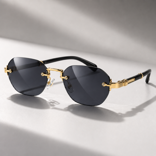 Gradient Rimless Rectangular Sunglasses in Brown – front view | Hensley London