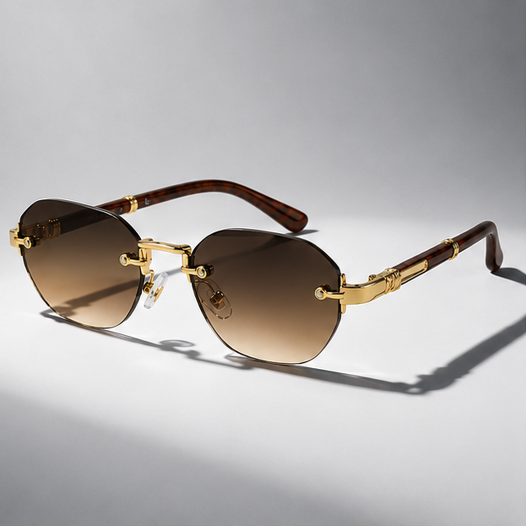 Gradient Rimless Rectangular Sunglasses in Gray – front view | Hensley London