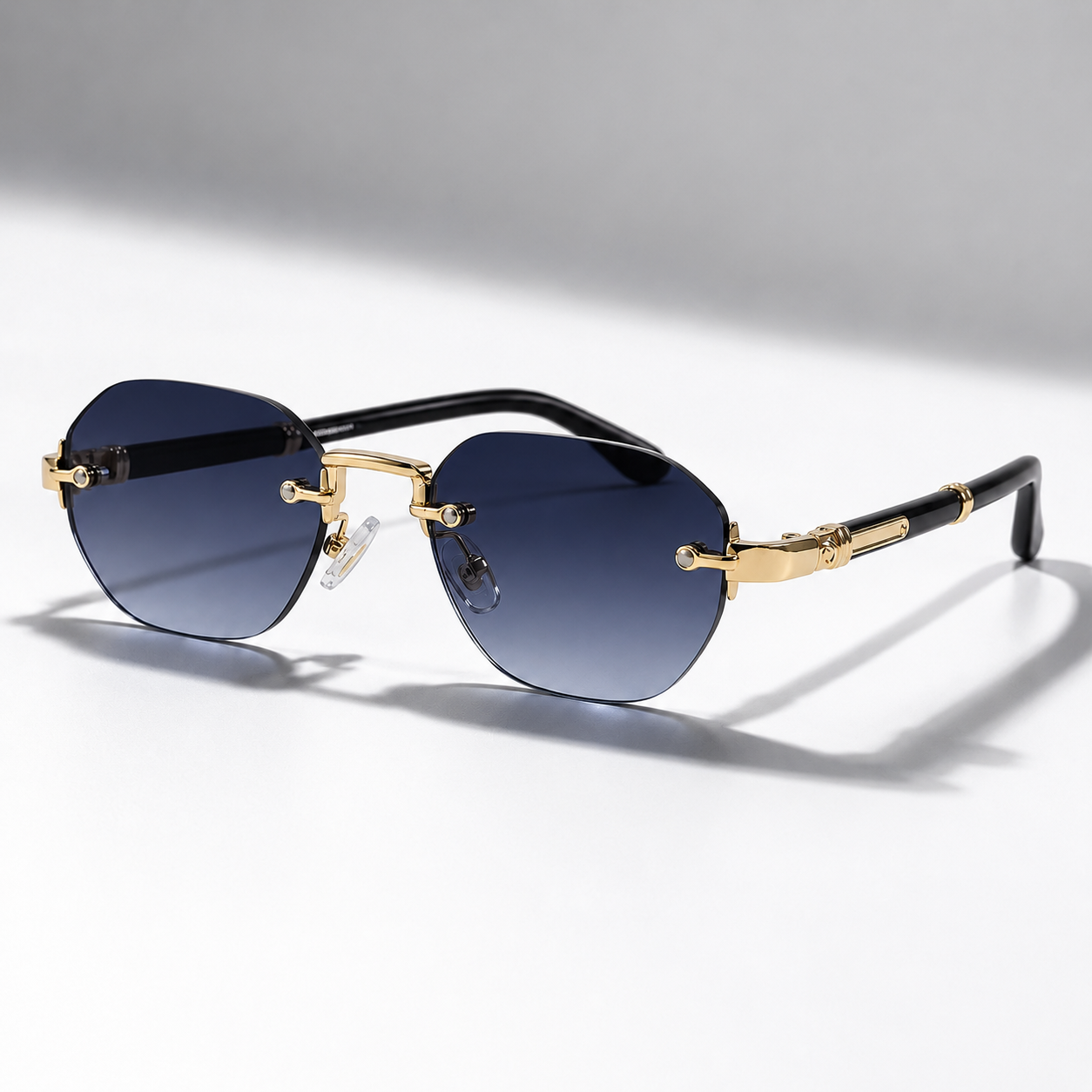 Gradient Rimless Rectangular Sunglasses in Green – front view | Hensley London