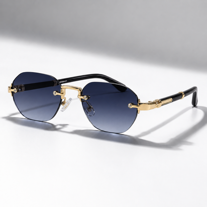 Gradient Rimless Rectangular Sunglasses in Green – front view | Hensley London