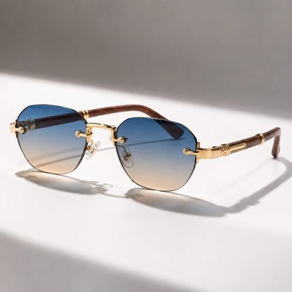 Gradient Rimless Rectangular Sunglasses in Black – front view | Hensley London