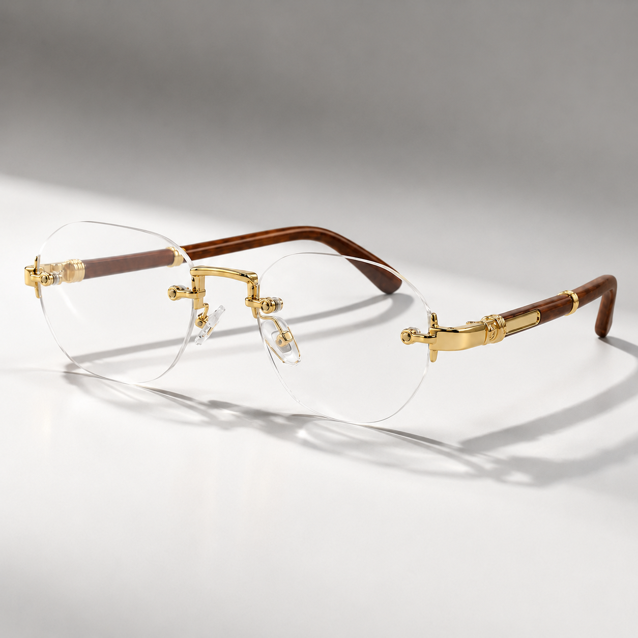 Gradient Rimless Rectangular Sunglasses in Transparent – front view | Hensley London