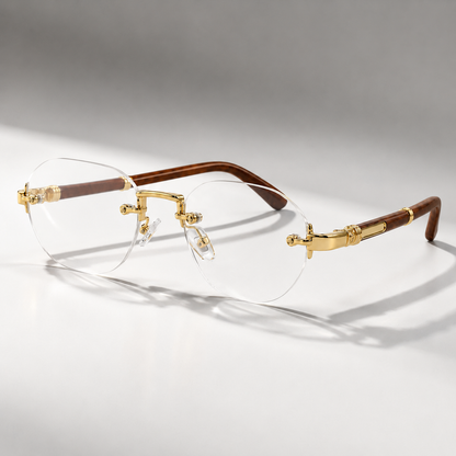 Gradient Rimless Rectangular Sunglasses in Transparent – front view | Hensley London
