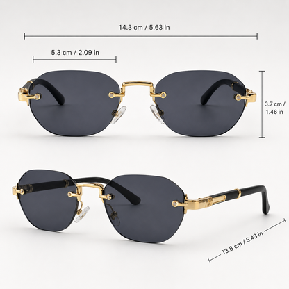 Gradient Rimless Rectangular Sunglasses – gold-tone bridge detail | Hensley London