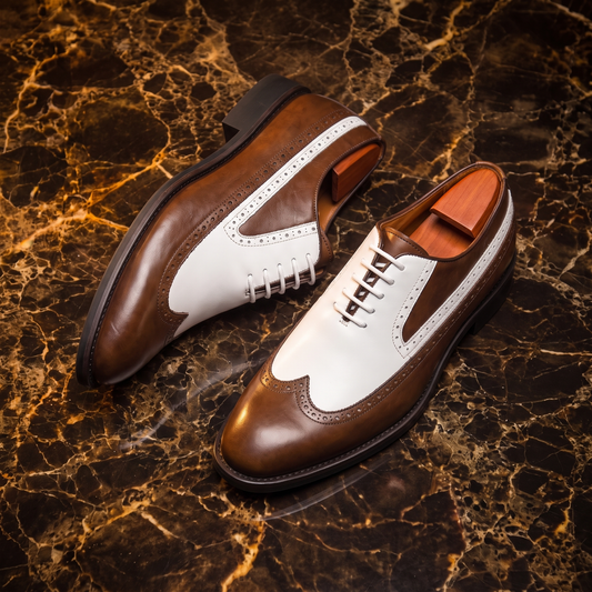 Men's Two-Tone Wingtip Brogue Dress Shoes – front view | Hensley London