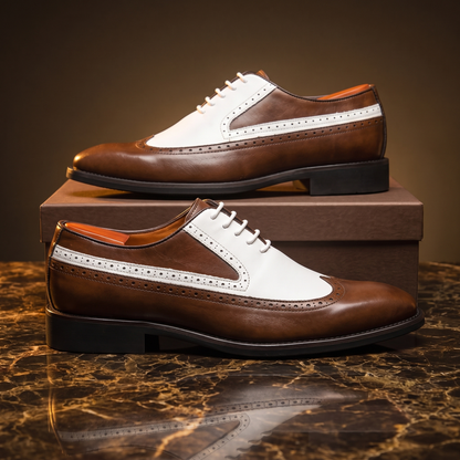 Men's Two-Tone Wingtip Brogue Dress Shoes – side view | Hensley London