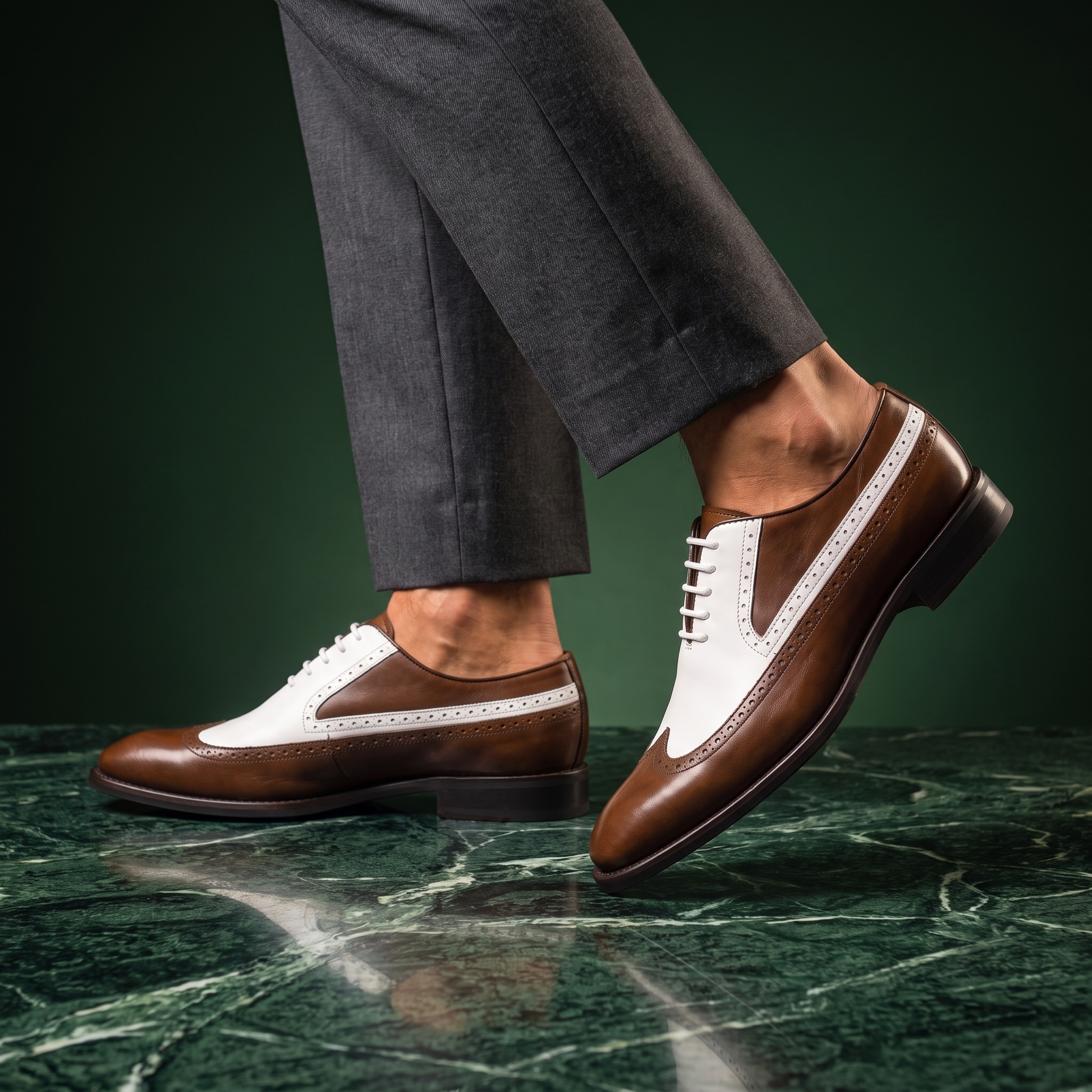 Men's Two-Tone Wingtip Brogue Dress Shoes – angle view | Hensley London