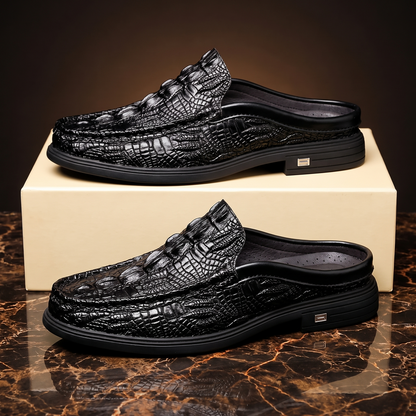 Men's Croc-Embossed Leather Mule Loafers – side view | Hensley London