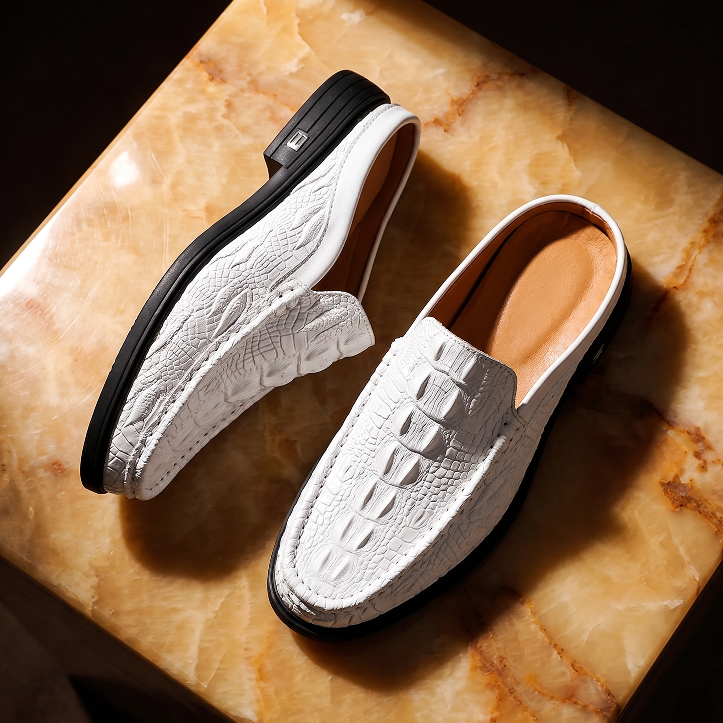 Men's Croc-Embossed Leather Mule Loafers – detail view | Hensley London