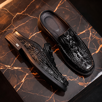 Men's Croc-Embossed Leather Mule Loafers – back view | Hensley London