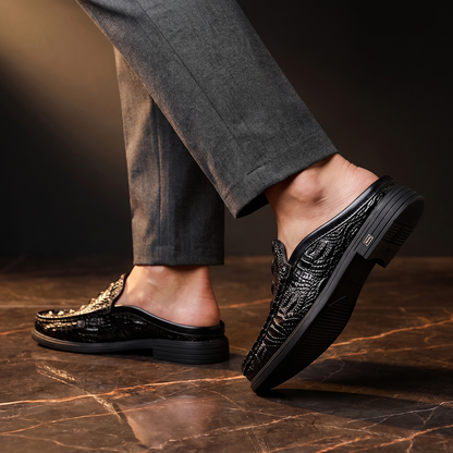 Men's Croc-Embossed Leather Mule Loafers – angle view | Hensley London