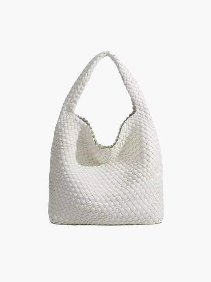 Women's Woven Faux Leather Medium Shopper Bag in White - product view | Hensley London