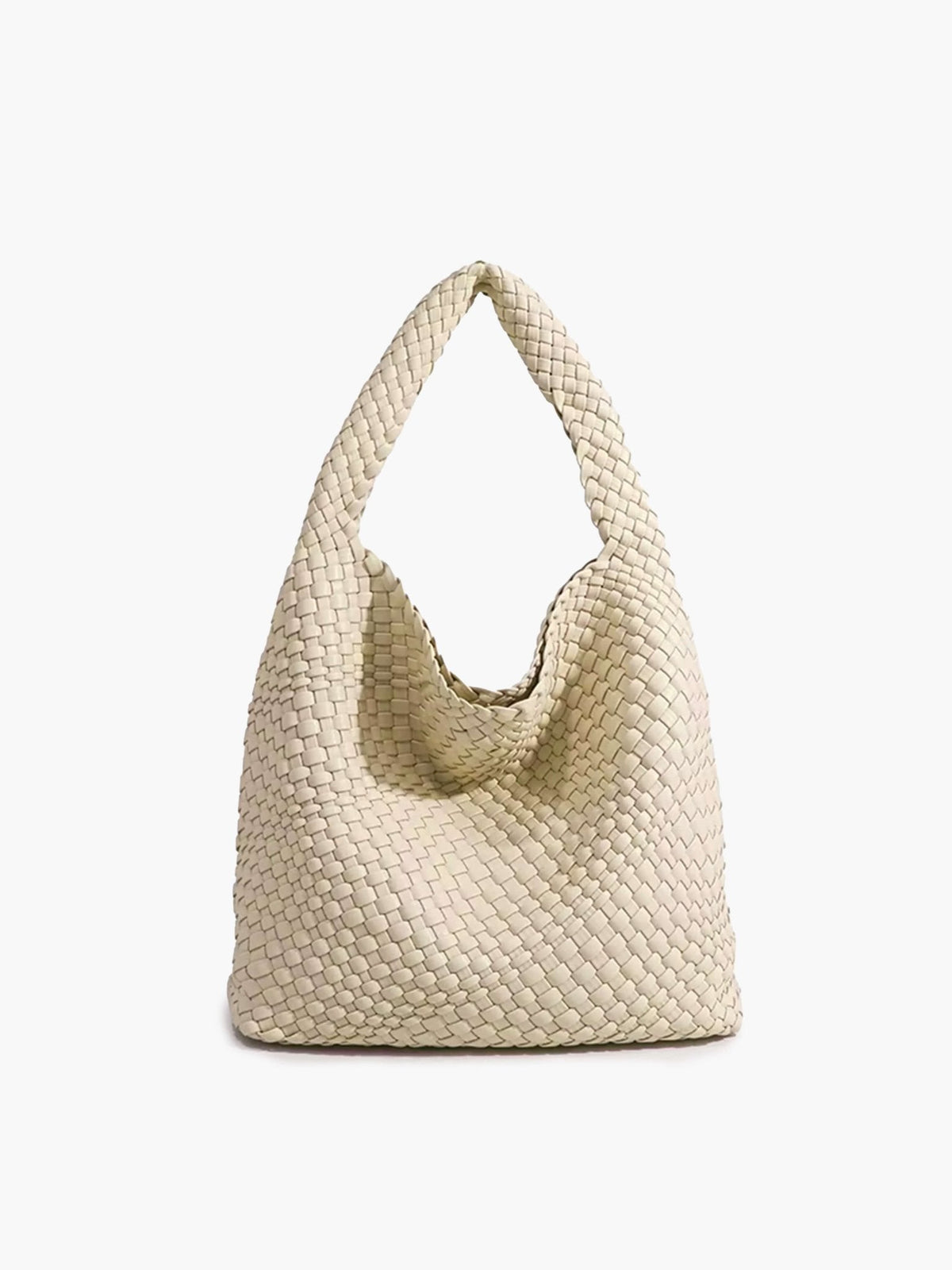 Women's Woven Faux Leather Medium Shopper Bag in Beige - product view | Hensley London