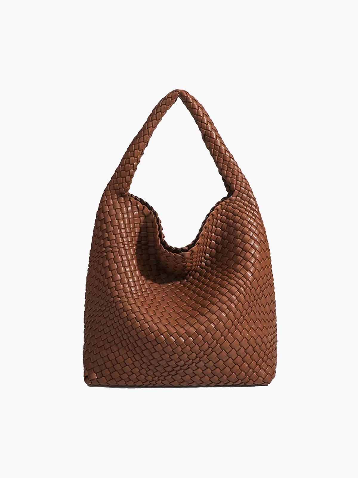 Women's Woven Faux Leather Medium Shopper Bag in Brown - product view | Hensley London