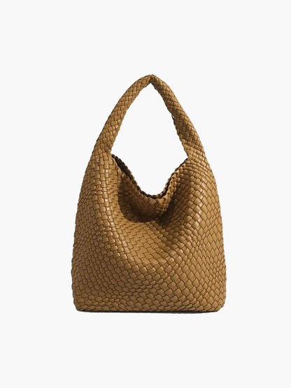 Women's Woven Faux Leather Medium Shopper Bag in Light Brown - product view | Hensley London