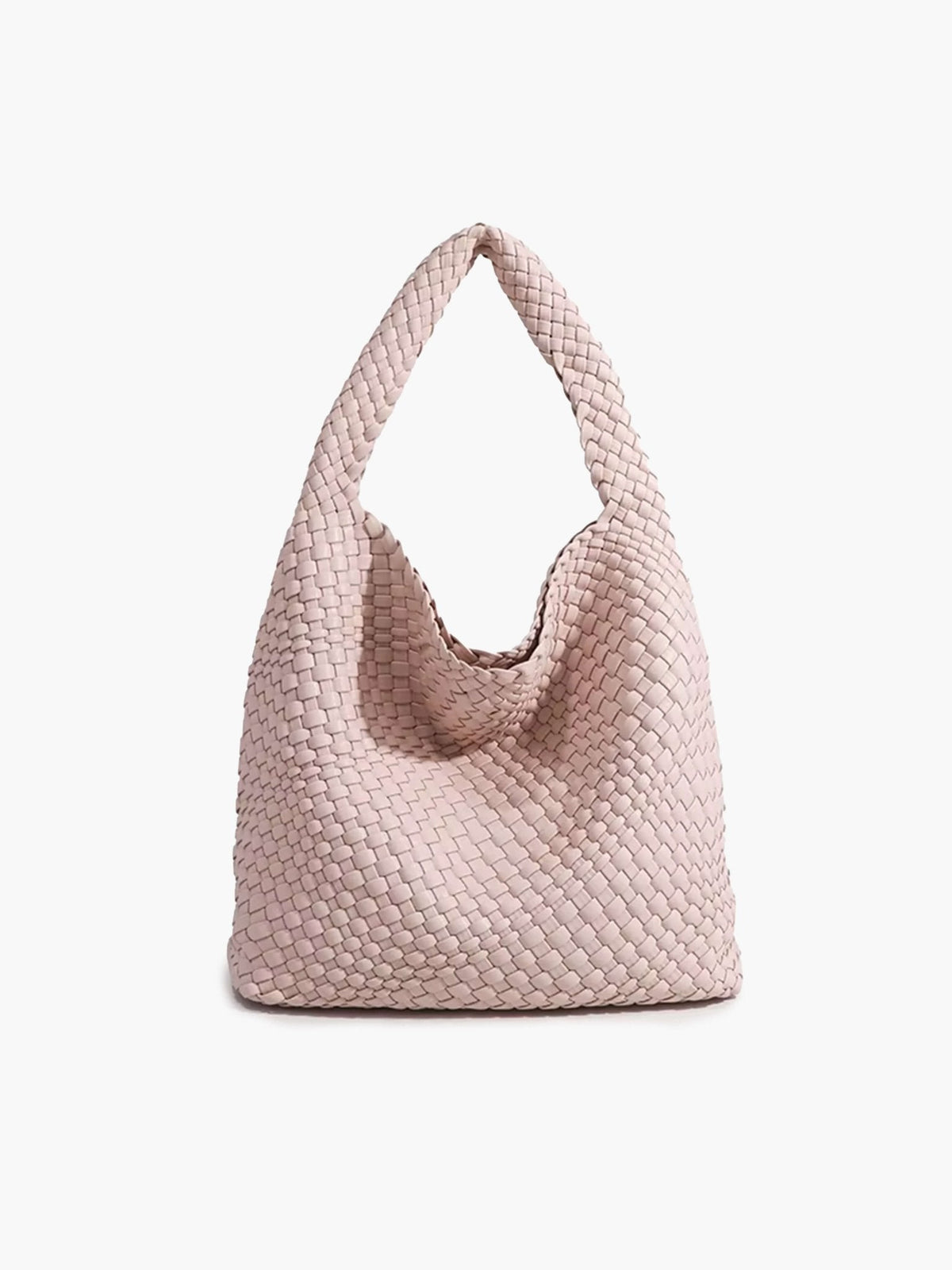 Women's Woven Faux Leather Medium Shopper Bag in Pastel Pink - product view | Hensley London