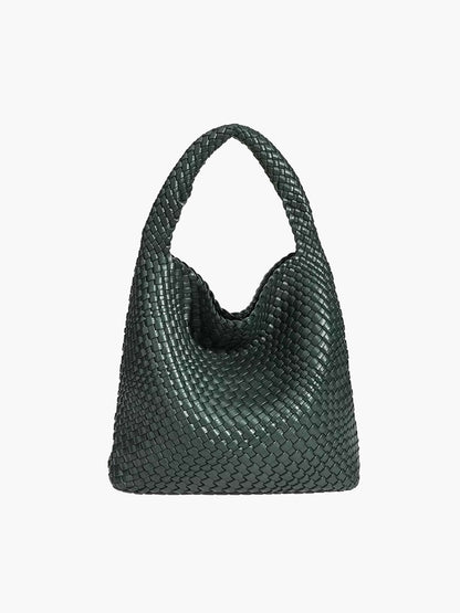 Women's Woven Faux Leather Medium Shopper Bag in Green - product view | Hensley London