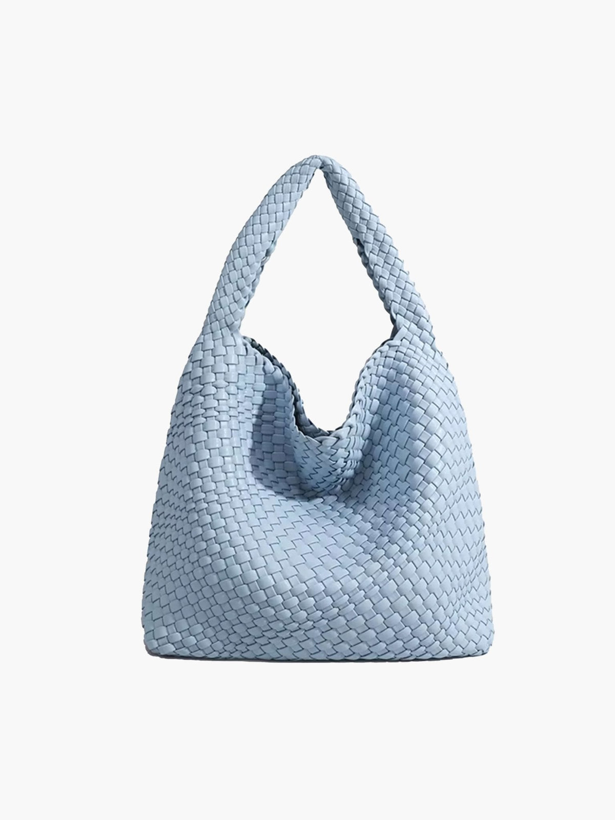 Women's Woven Faux Leather Medium Shopper Bag in Pastel Blue - product view | Hensley London