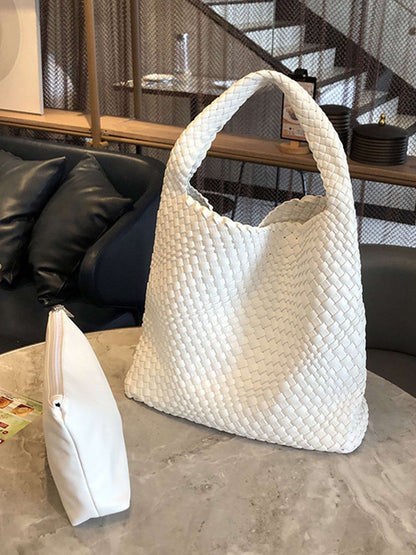 Women's Woven Faux Leather Medium Shopper Bag - additional product view | Hensley London