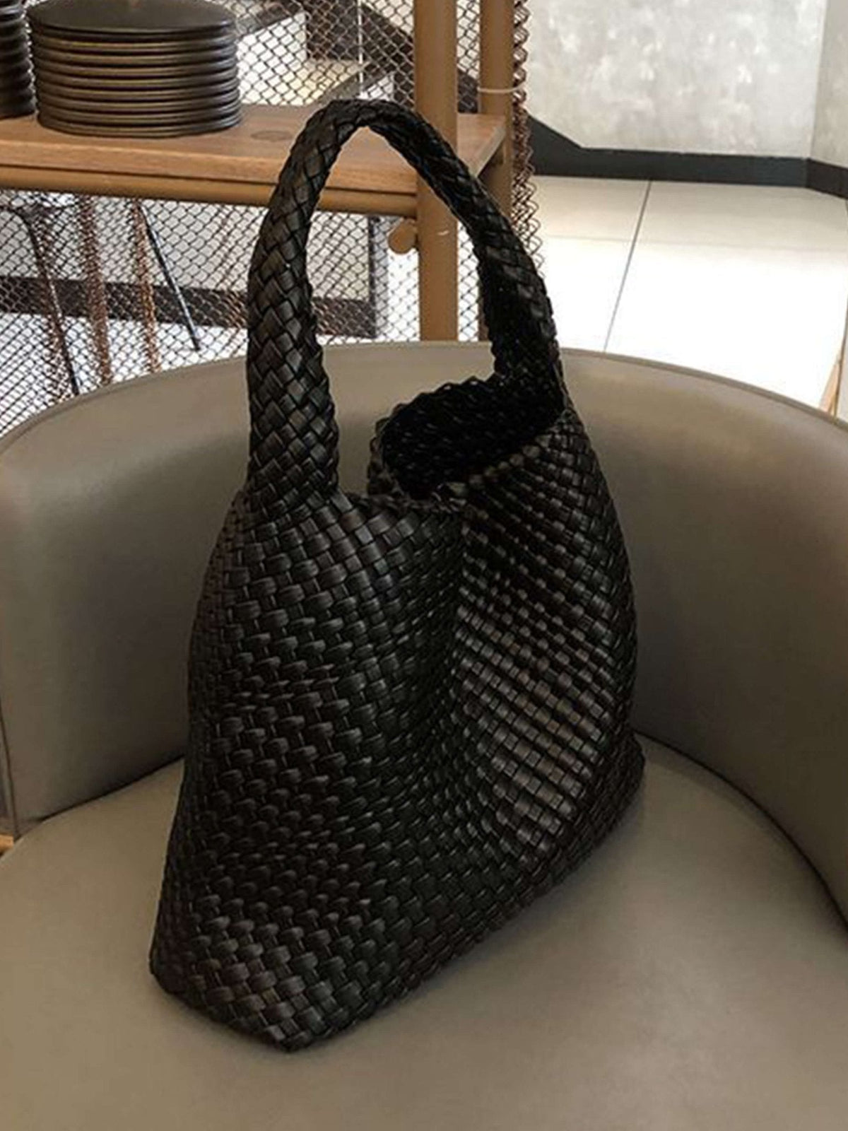 Women's Woven Faux Leather Medium Shopper Bag - additional product view | Hensley London