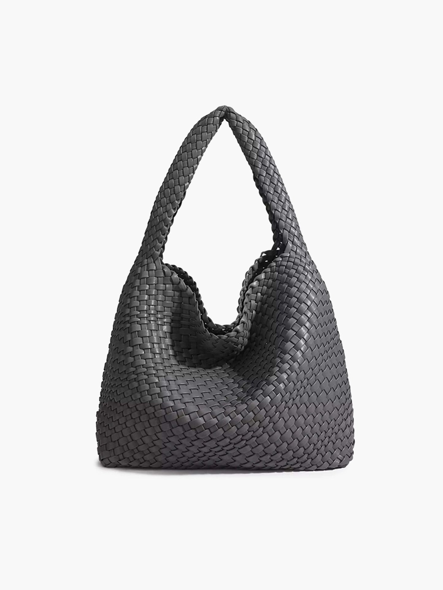 Women's Woven Faux Leather Medium Shopper Bag in Gray - product view | Hensley London