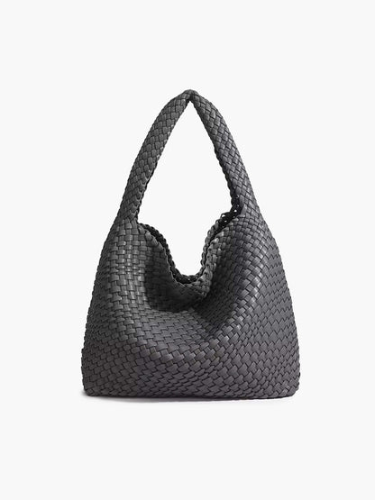 Women's Woven Faux Leather Medium Shopper Bag in Gray - product view | Hensley London