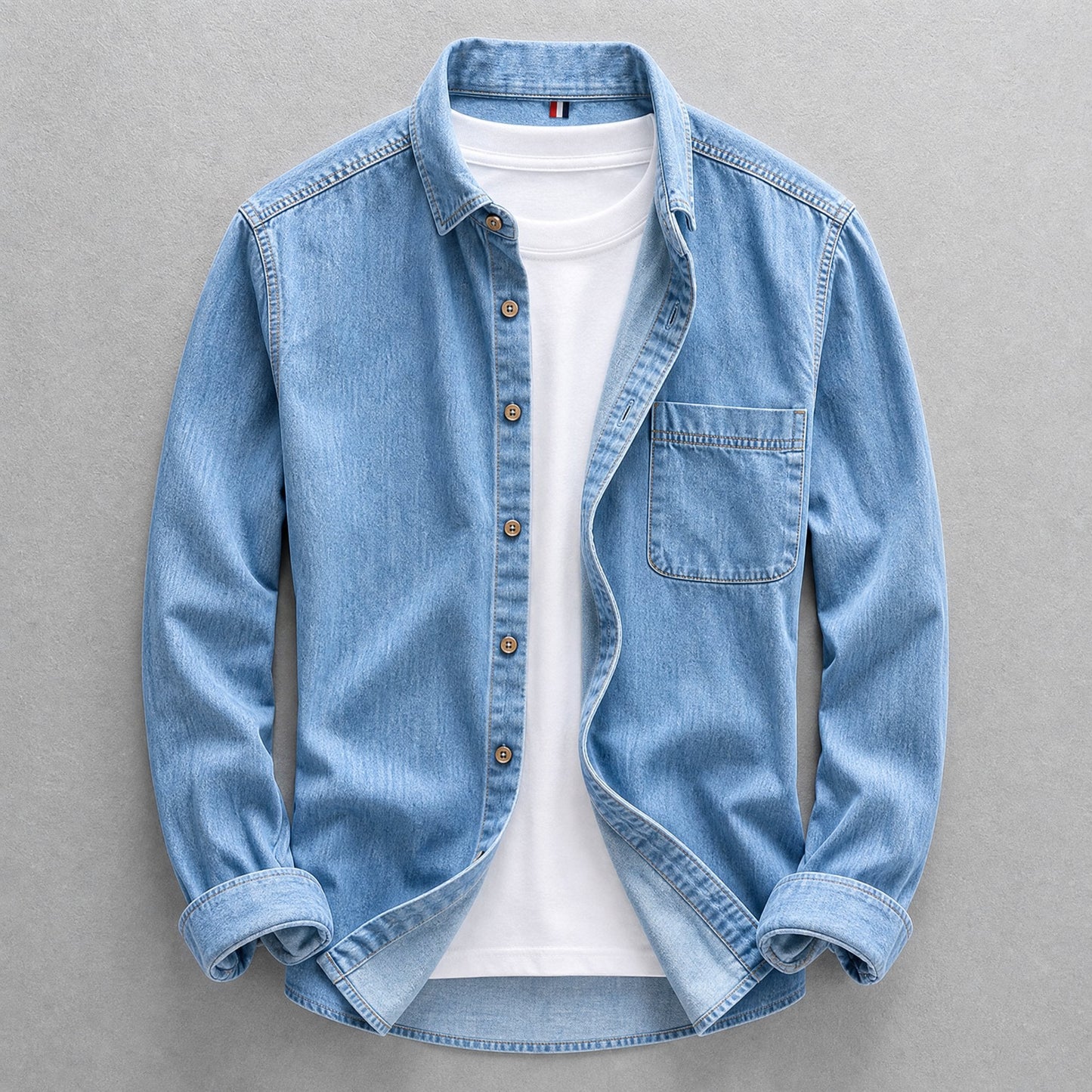 Men's Cotton Denim Button-Up Shirt – product view | Hensley London