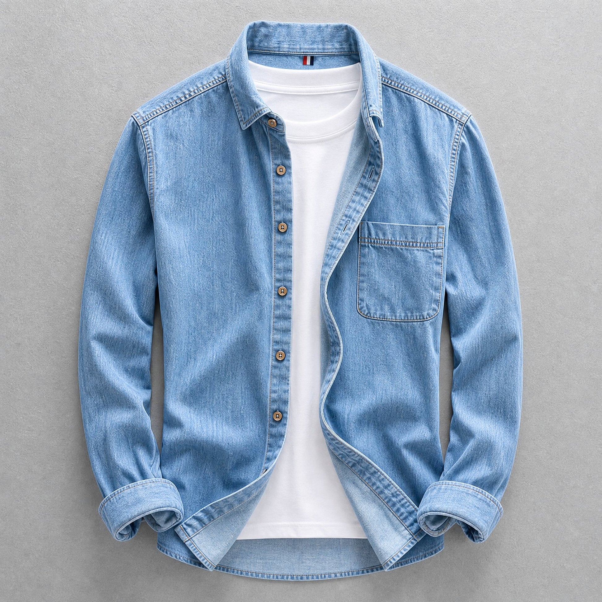 Men's Cotton Denim Button-Up Shirt – product view | Hensley London