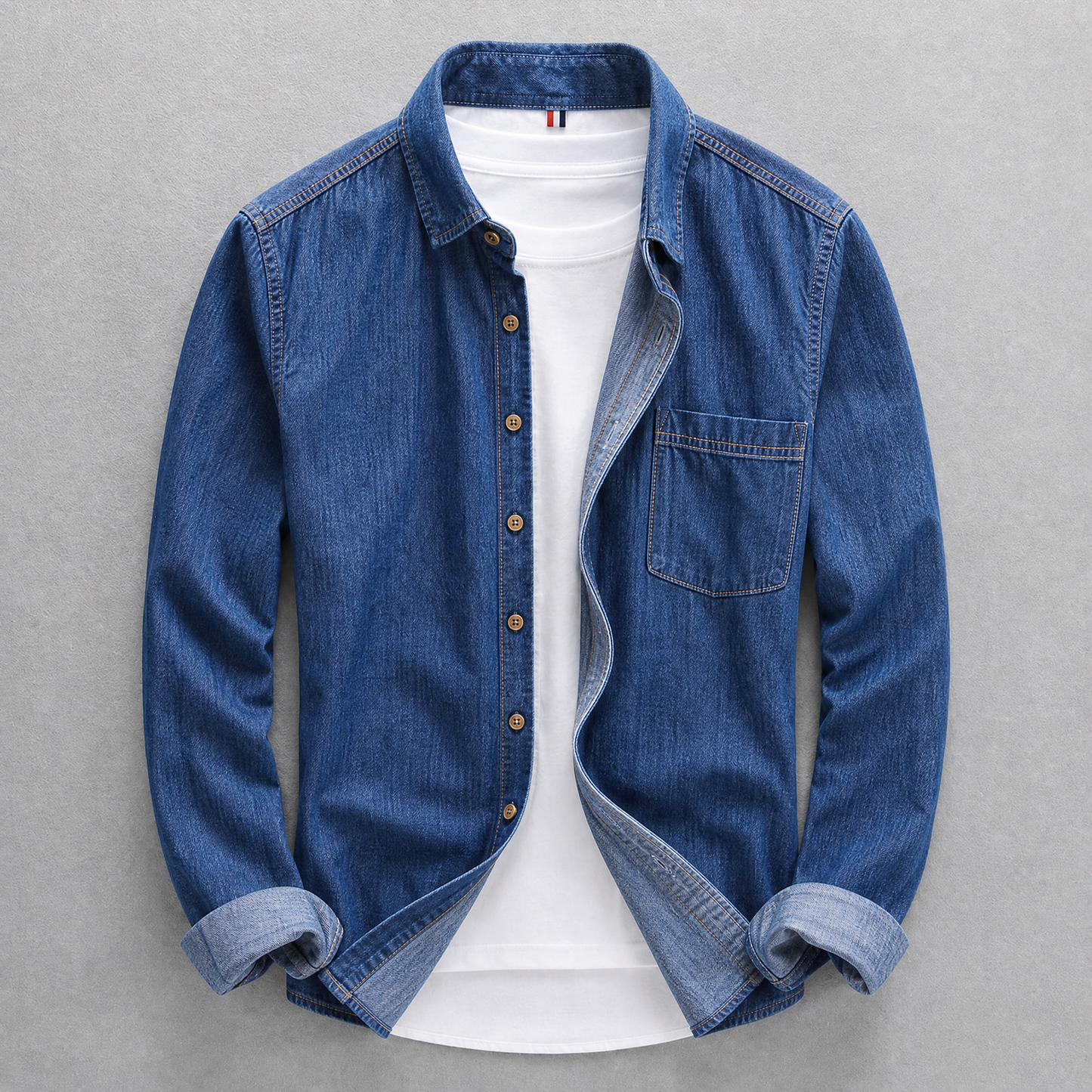 Men's Cotton Denim Button-Up Shirt – product view | Hensley London
