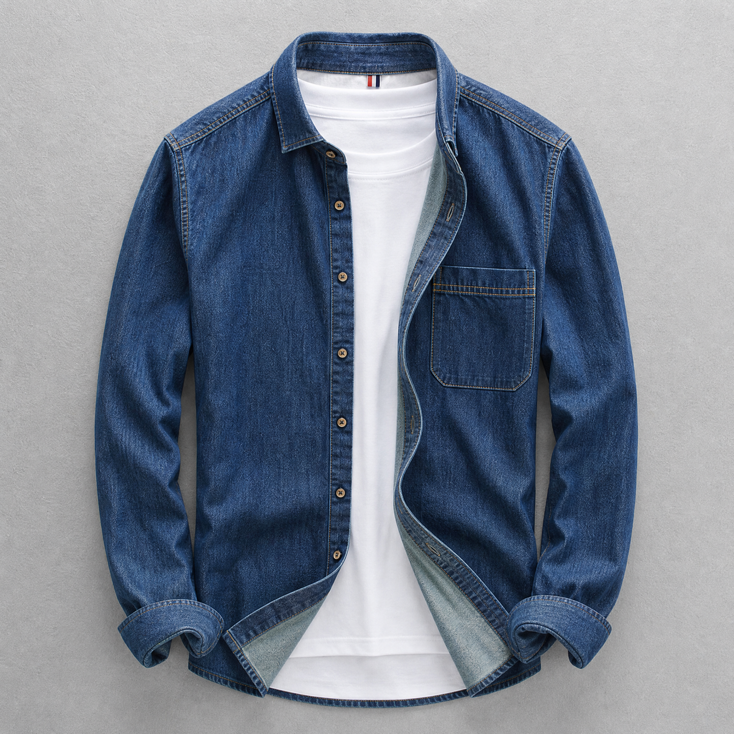 Men's Cotton Denim Button-Up Shirt – product view | Hensley London