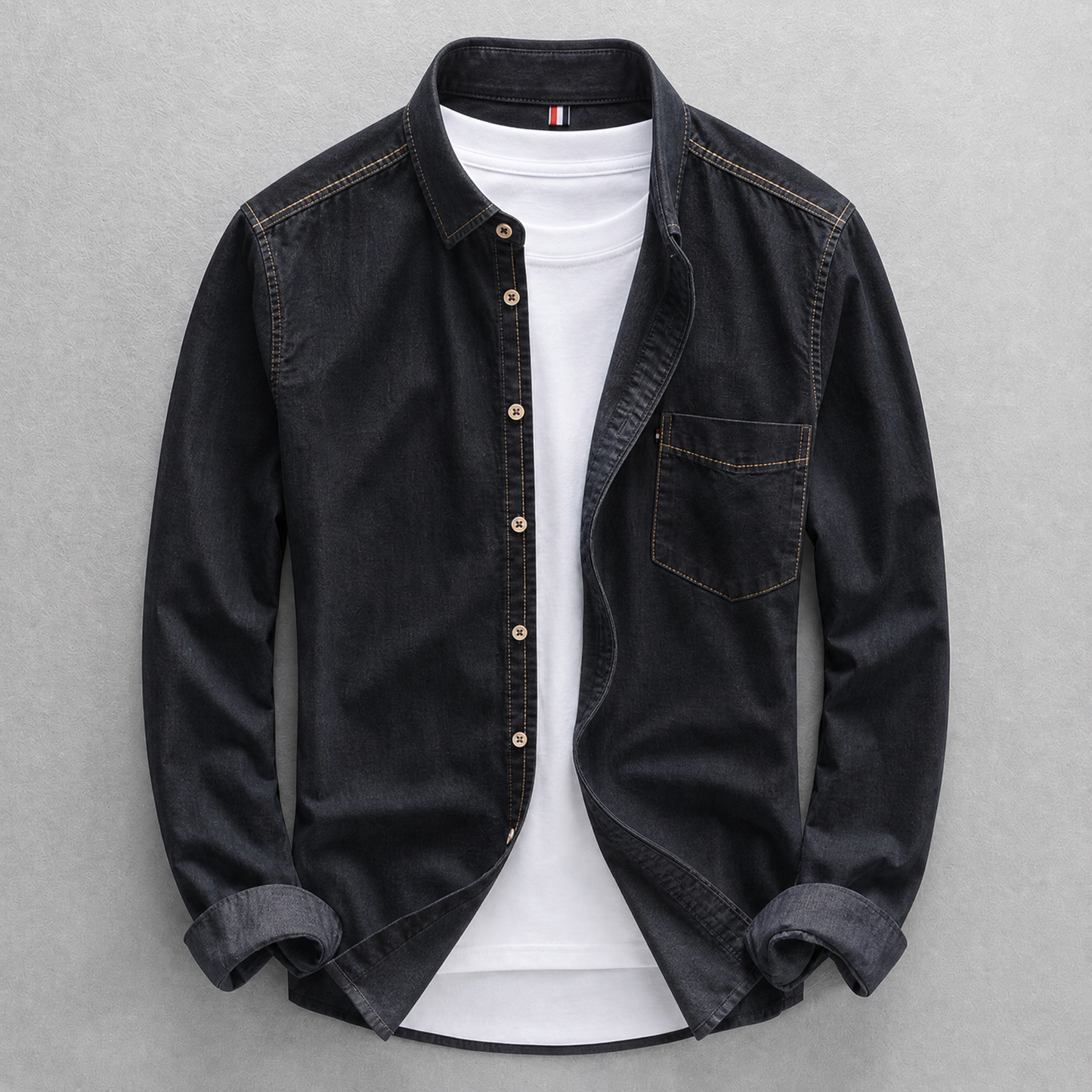 Men's Cotton Denim Button-Up Shirt – product view | Hensley London