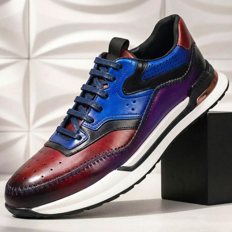Men's Cowhide Leather Low-Top Sneakers – product view | Hensley London