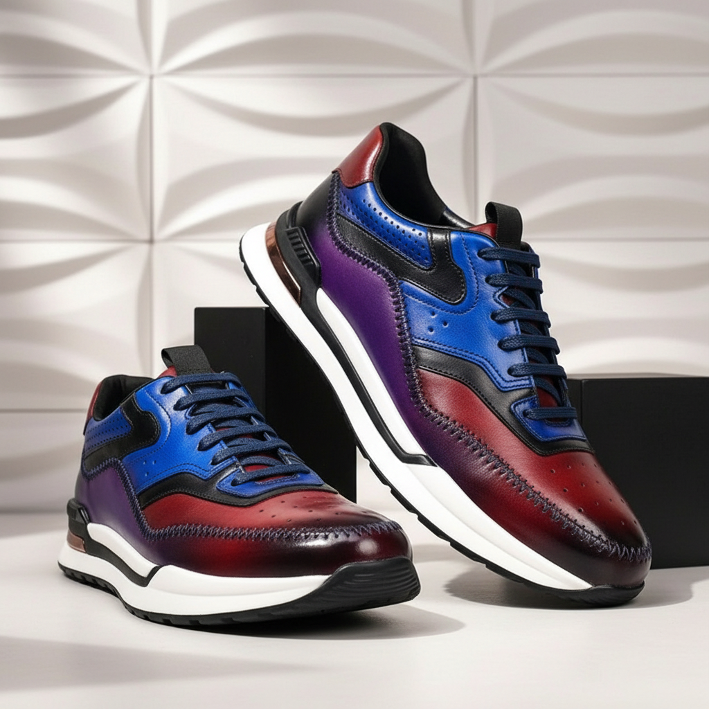 Men's Cowhide Leather Low-Top Sneakers – product view | Hensley London