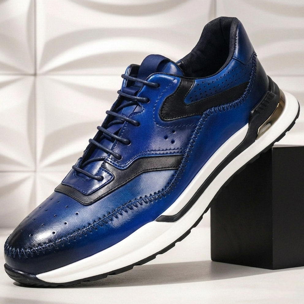 Men's Cowhide Leather Low-Top Sneakers – product view | Hensley London