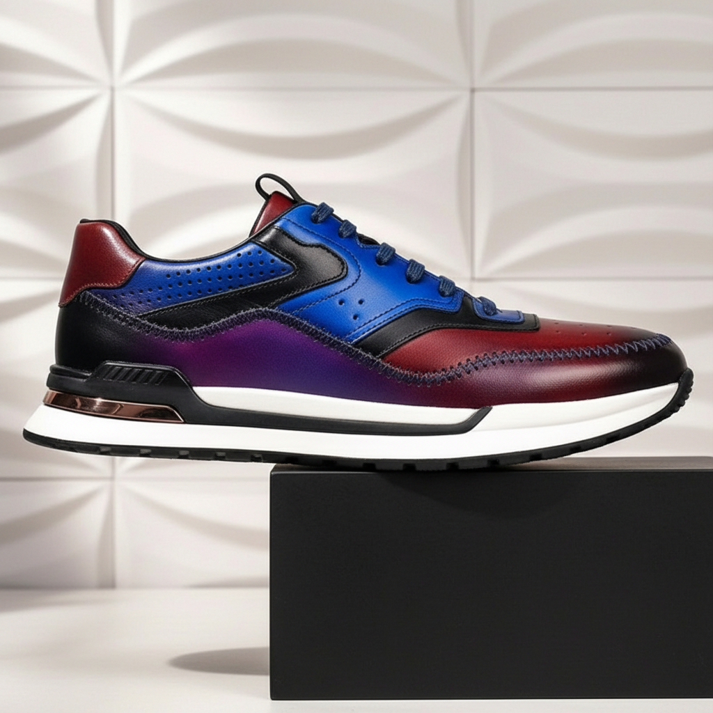 Men's Cowhide Leather Low-Top Sneakers – product view | Hensley London