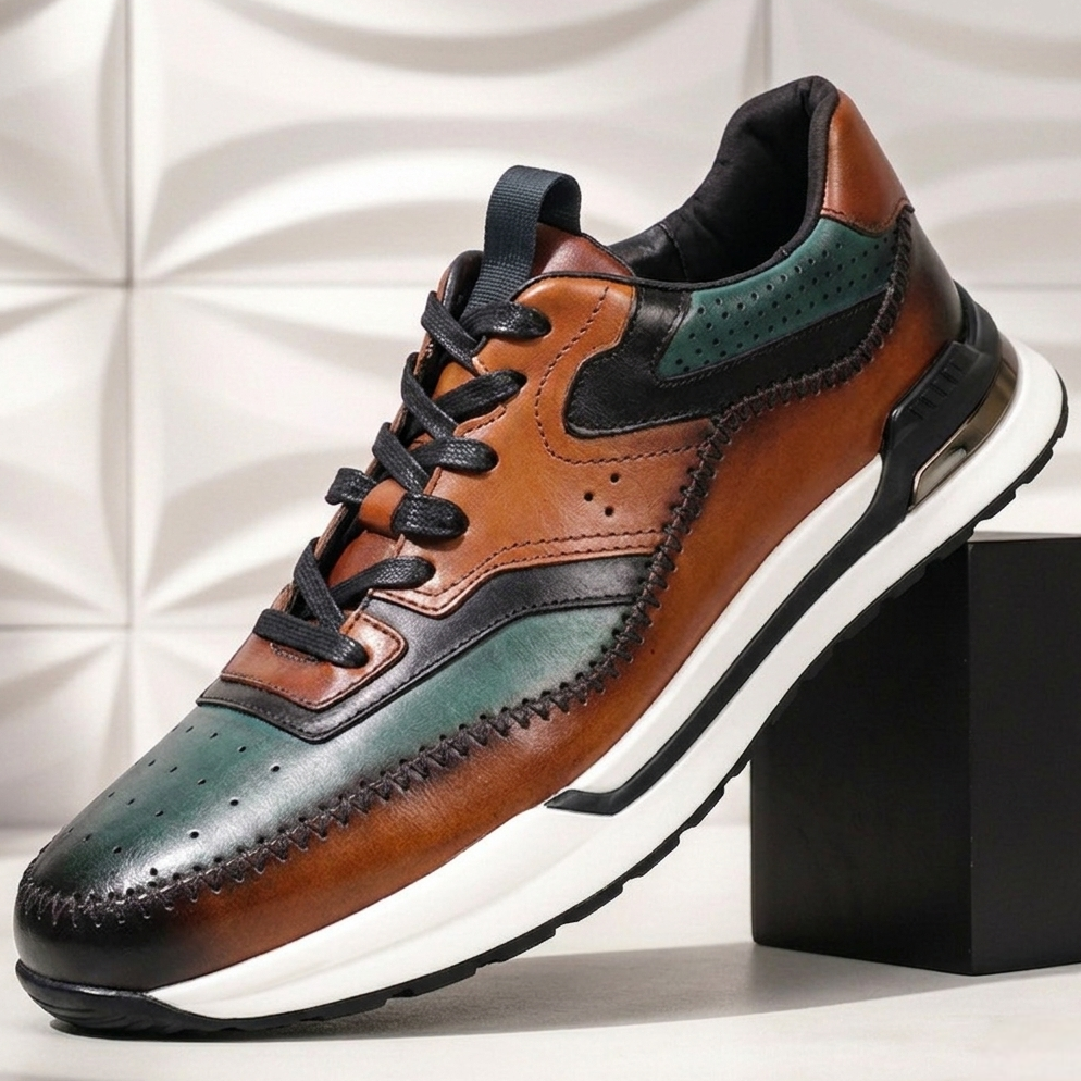 Men's Cowhide Leather Low-Top Sneakers – product view | Hensley London