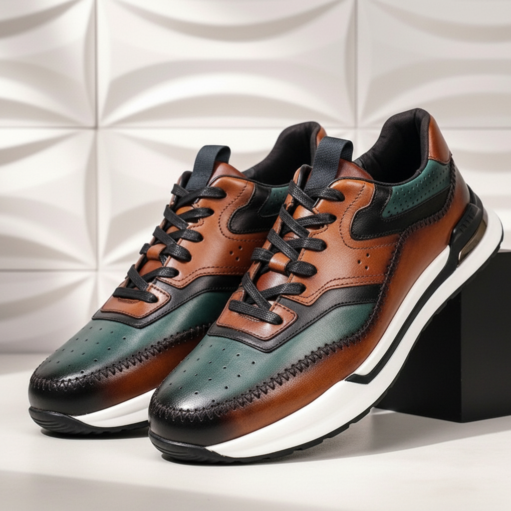Men's Cowhide Leather Low-Top Sneakers – product view | Hensley London
