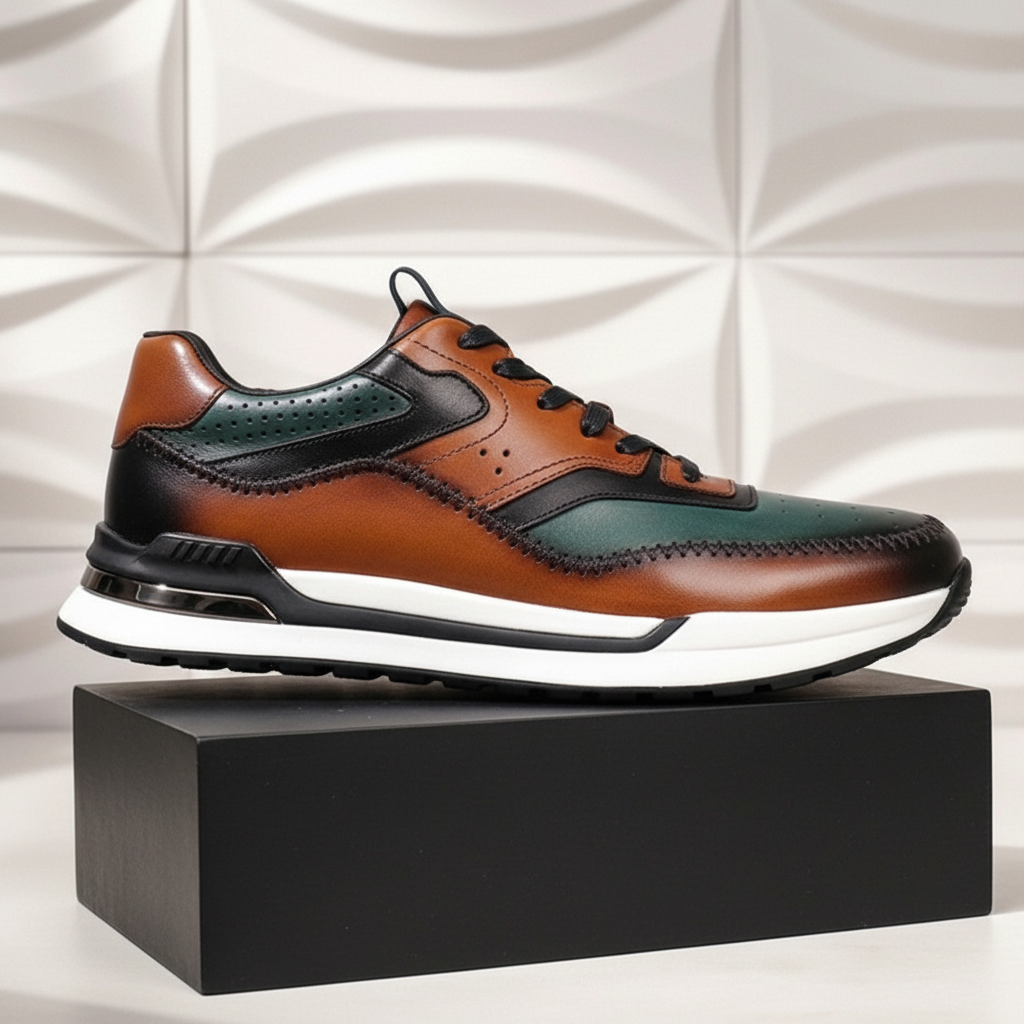 Men's Cowhide Leather Low-Top Sneakers – product view | Hensley London