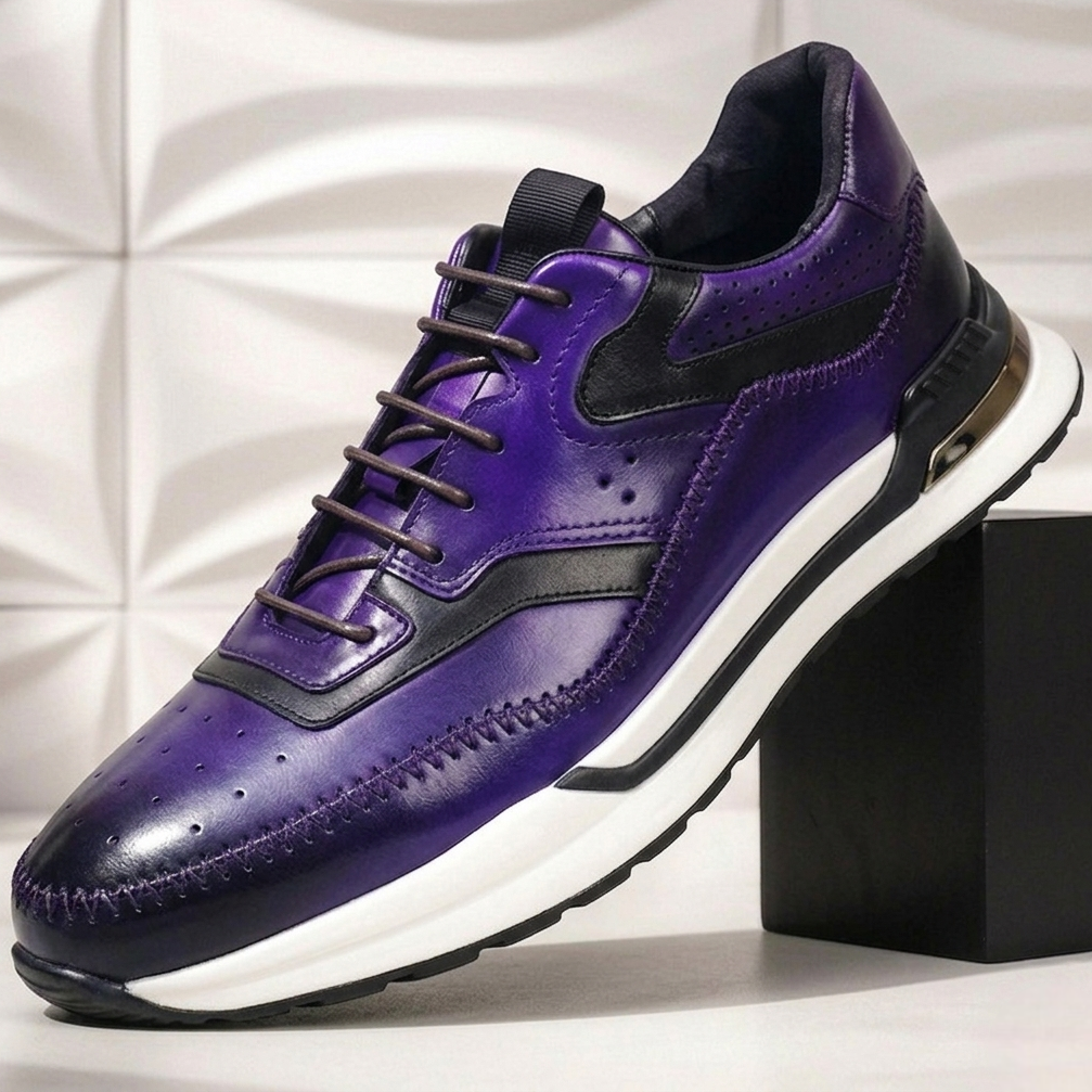 Men's Cowhide Leather Low-Top Sneakers – product view | Hensley London