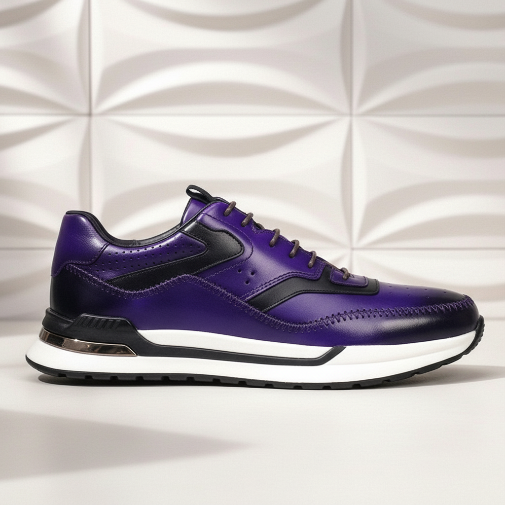 Men's Cowhide Leather Low-Top Sneakers – product view | Hensley London