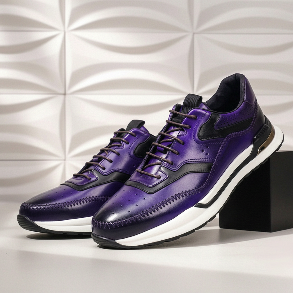 Men's Cowhide Leather Low-Top Sneakers – product view | Hensley London