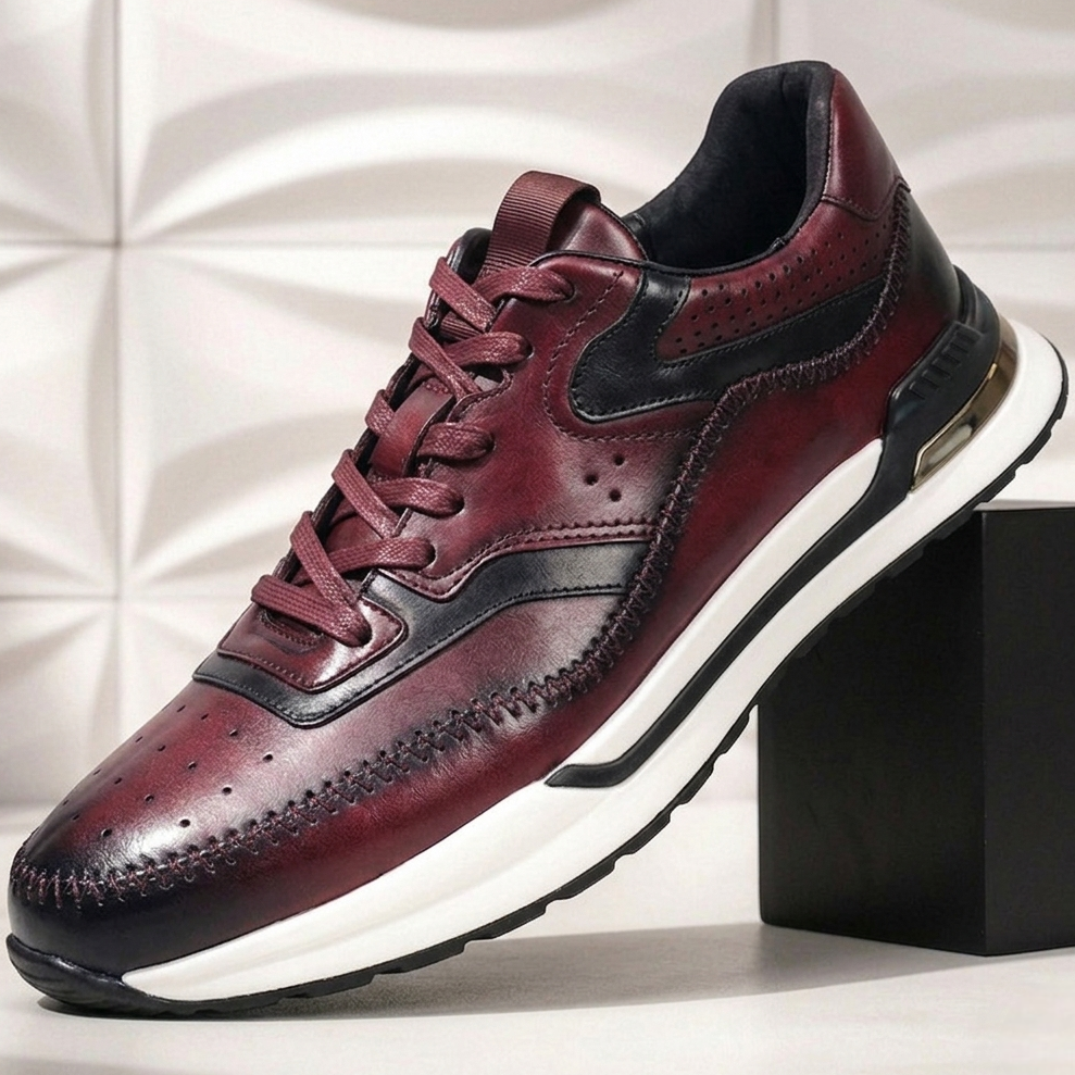 Men's Cowhide Leather Low-Top Sneakers – product view | Hensley London